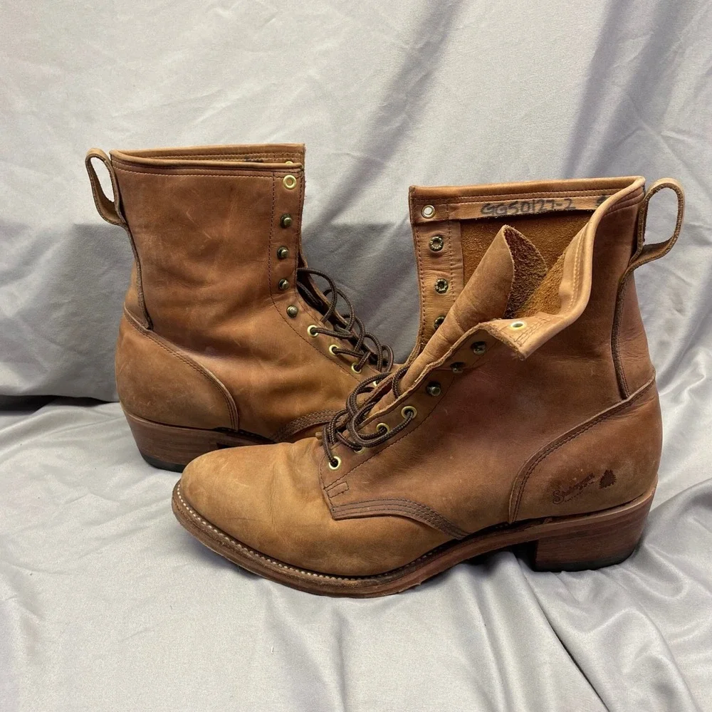 Sheboygan Footwear Mens Vintage Tan Leather Lace Up Work Boots Heritage Rugged‎